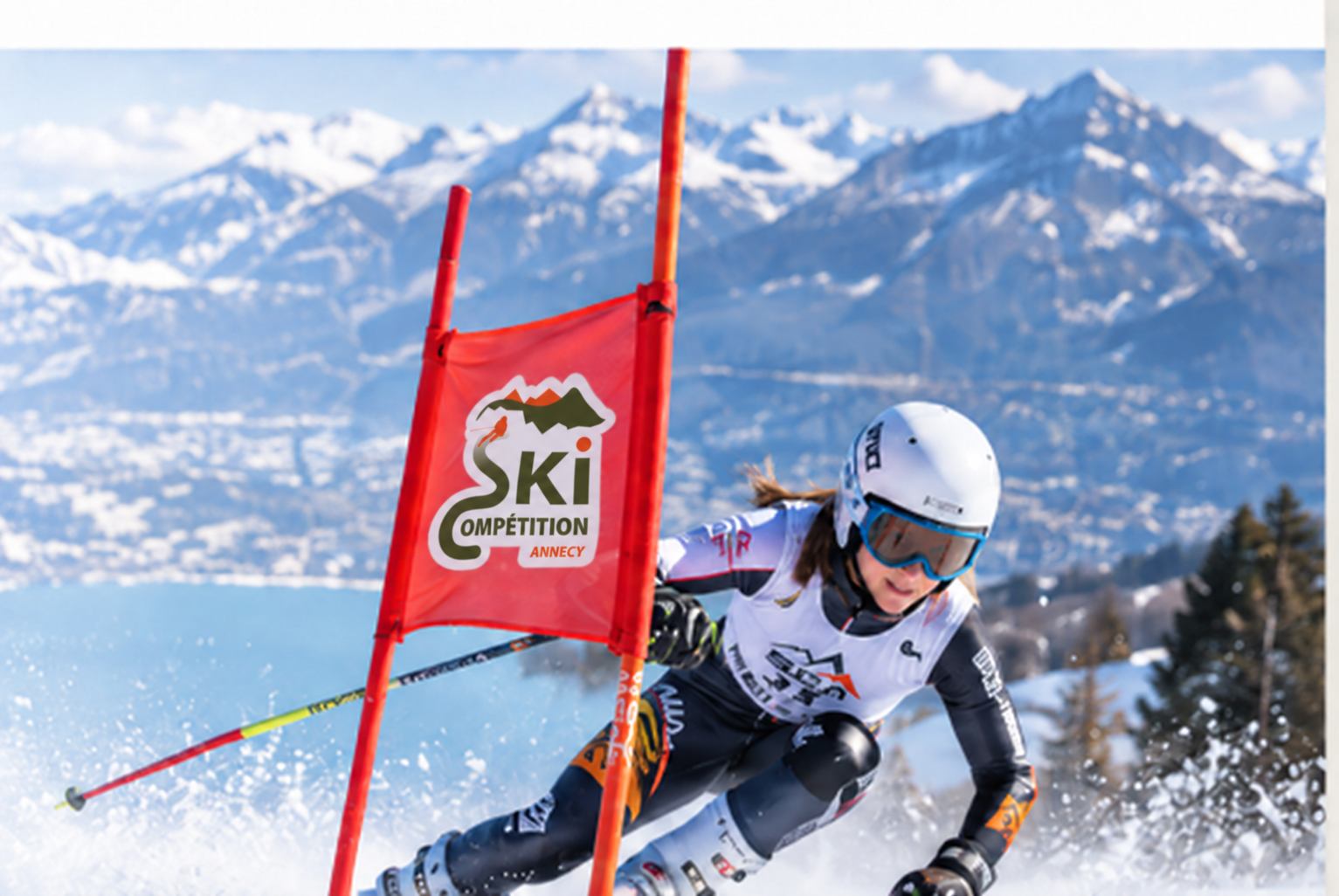 Skier racing through a slalom gate